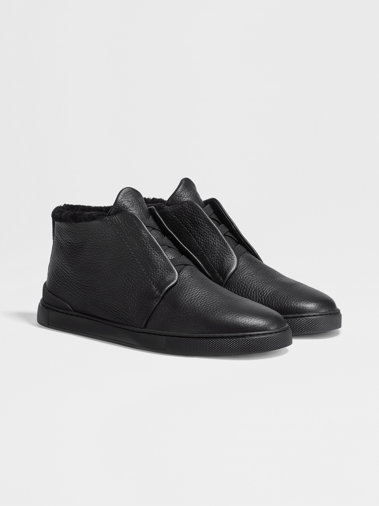 Black Deerskin Triple Stitch™ Mid Top Sneakers